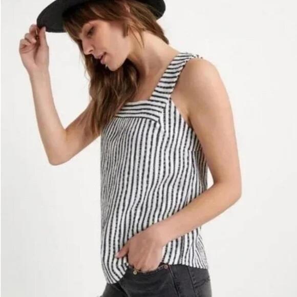 Lucky Brand Navy & White Striped Square Neck Sleeveless Tank Top- Size Medium - Picture 4 of 9